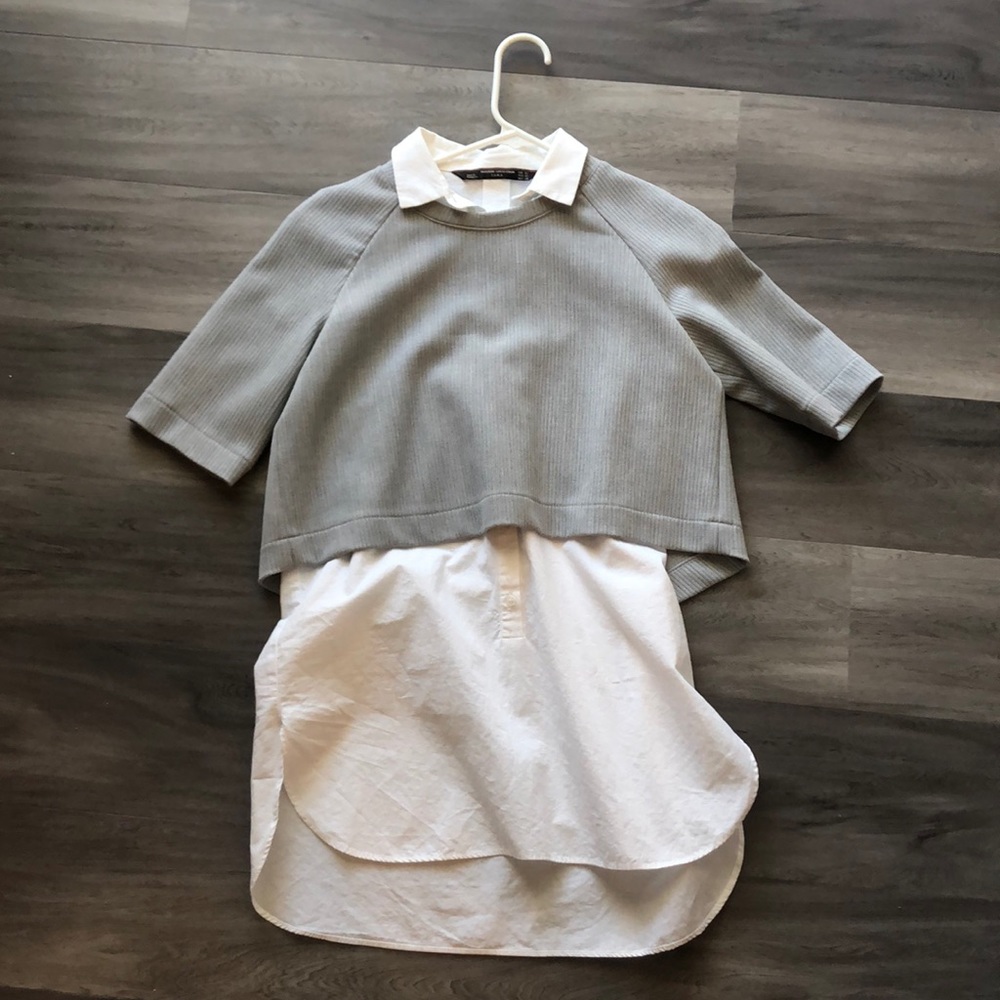 Zara Button Down Top Under Cropped Knit